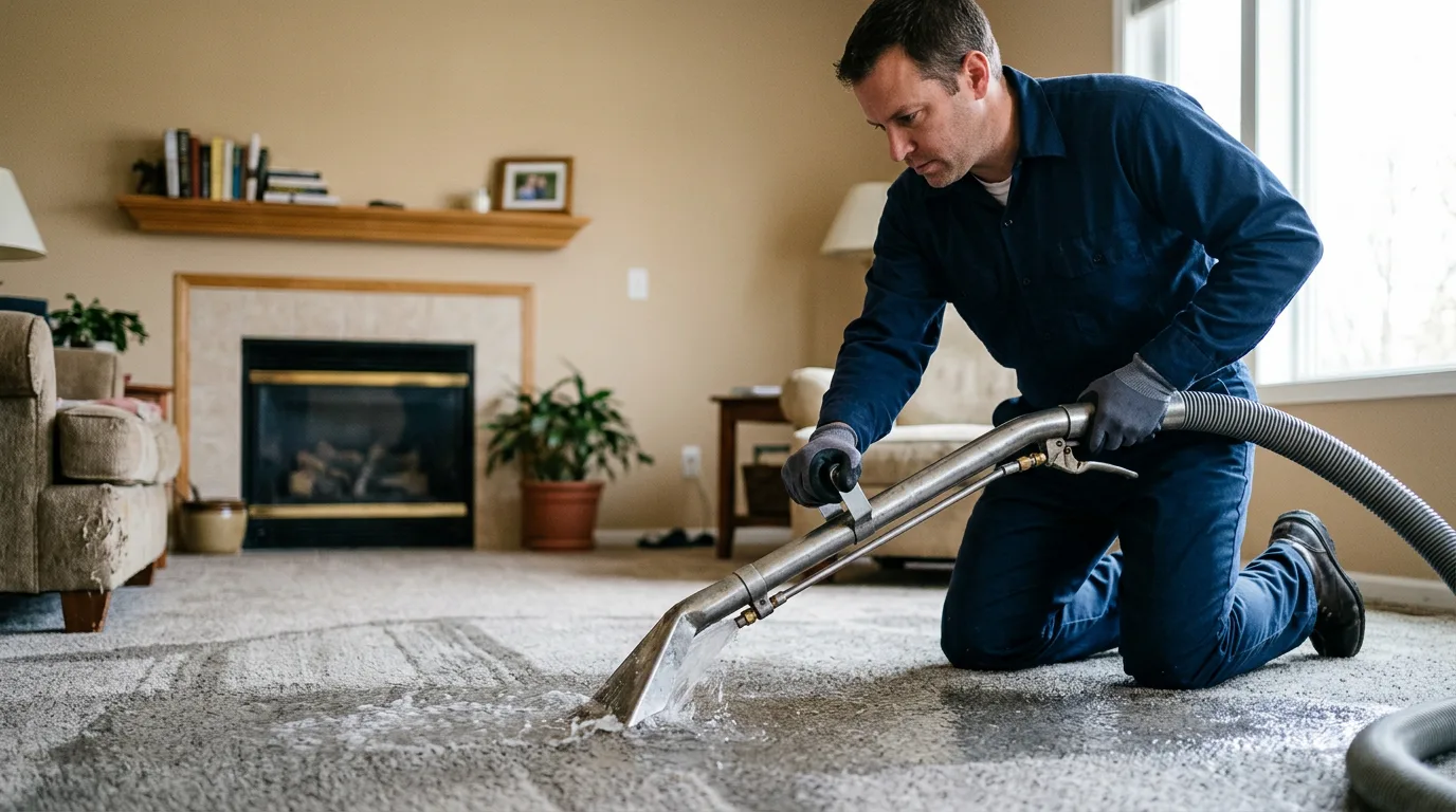Water damage restoration technician working near Cambridge, OH